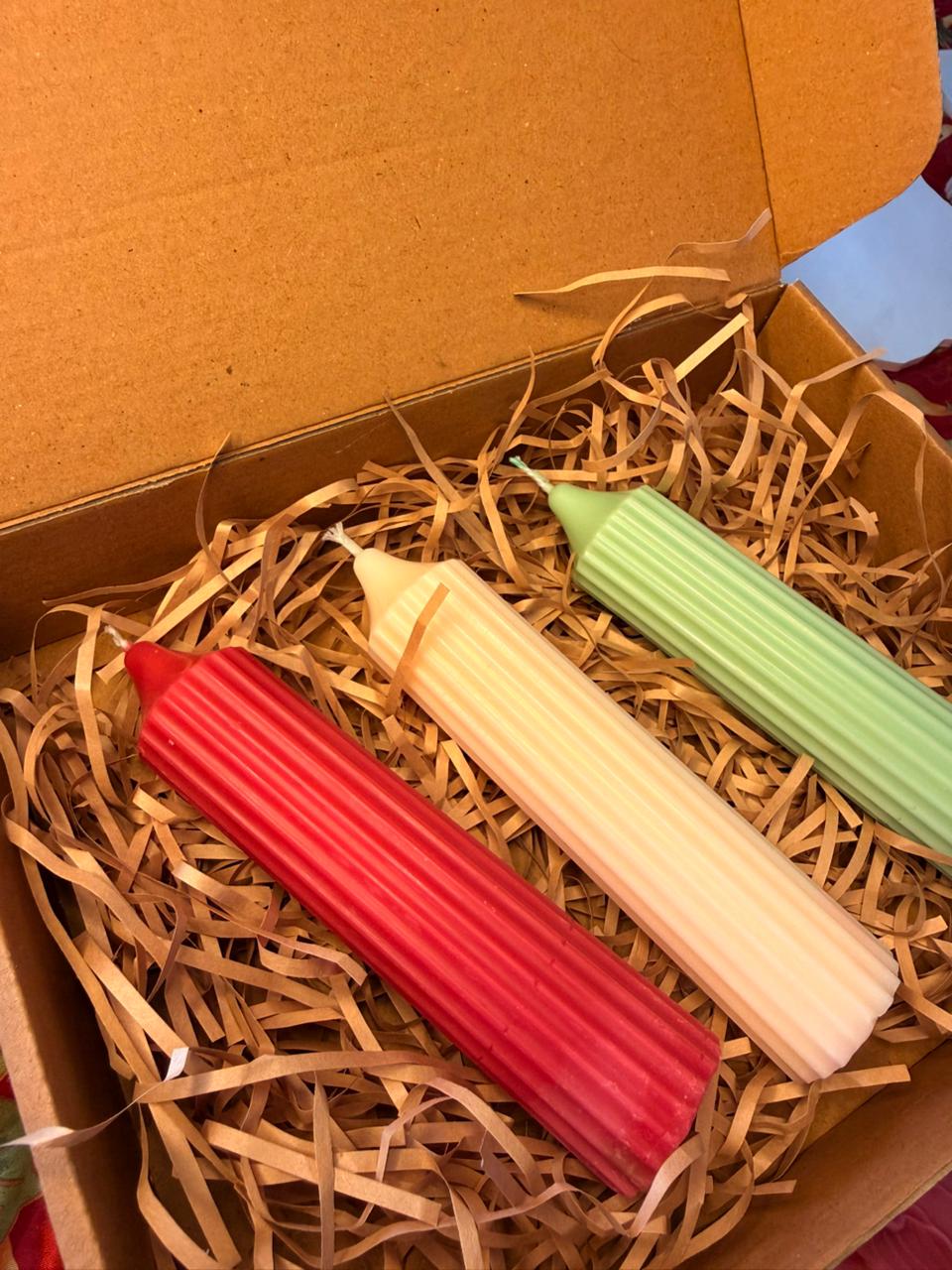 Festive Ribbed Candle Trio