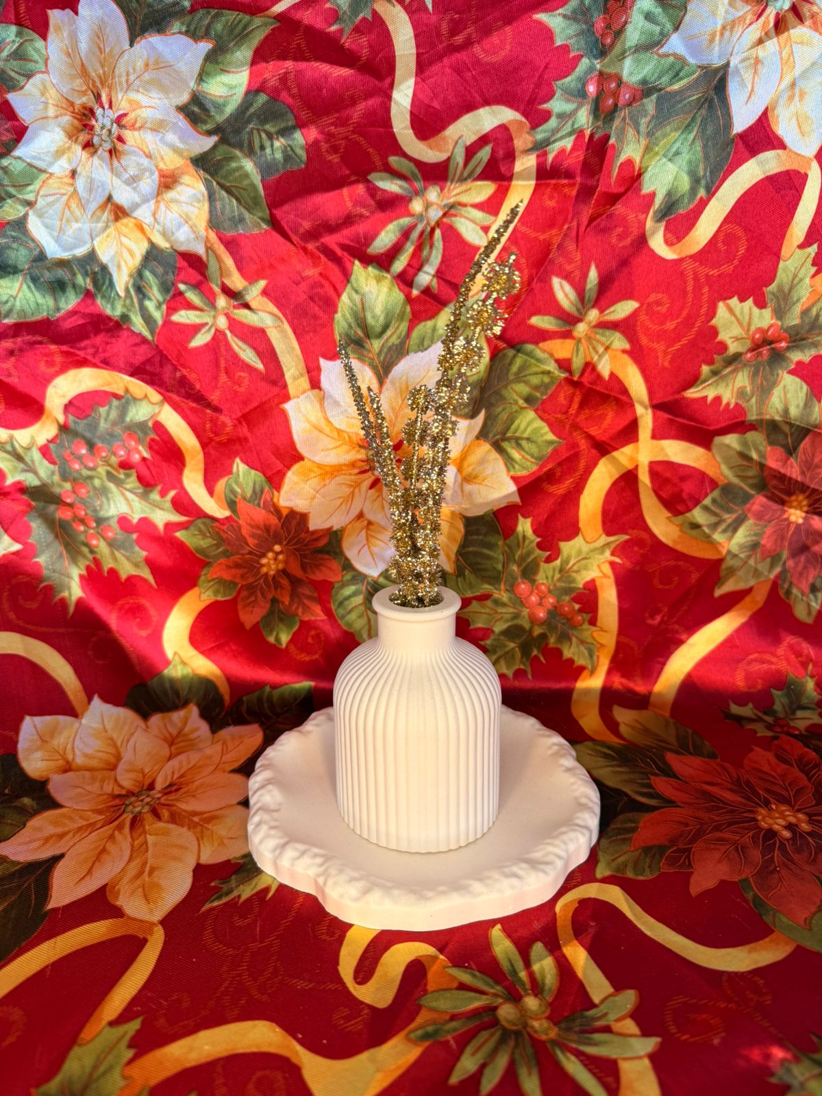 Frosted Christmas Vase with Golden Stems