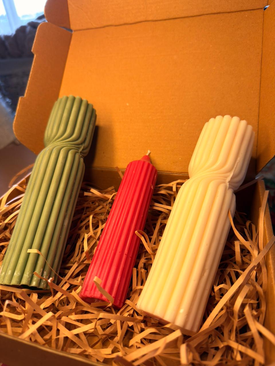 Christmas Ribbed Candle Trio
