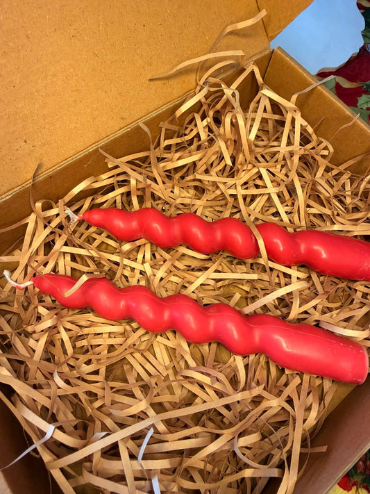 Red Twist Taper Candle Duo